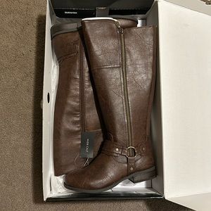 Tall brown wide calf boots